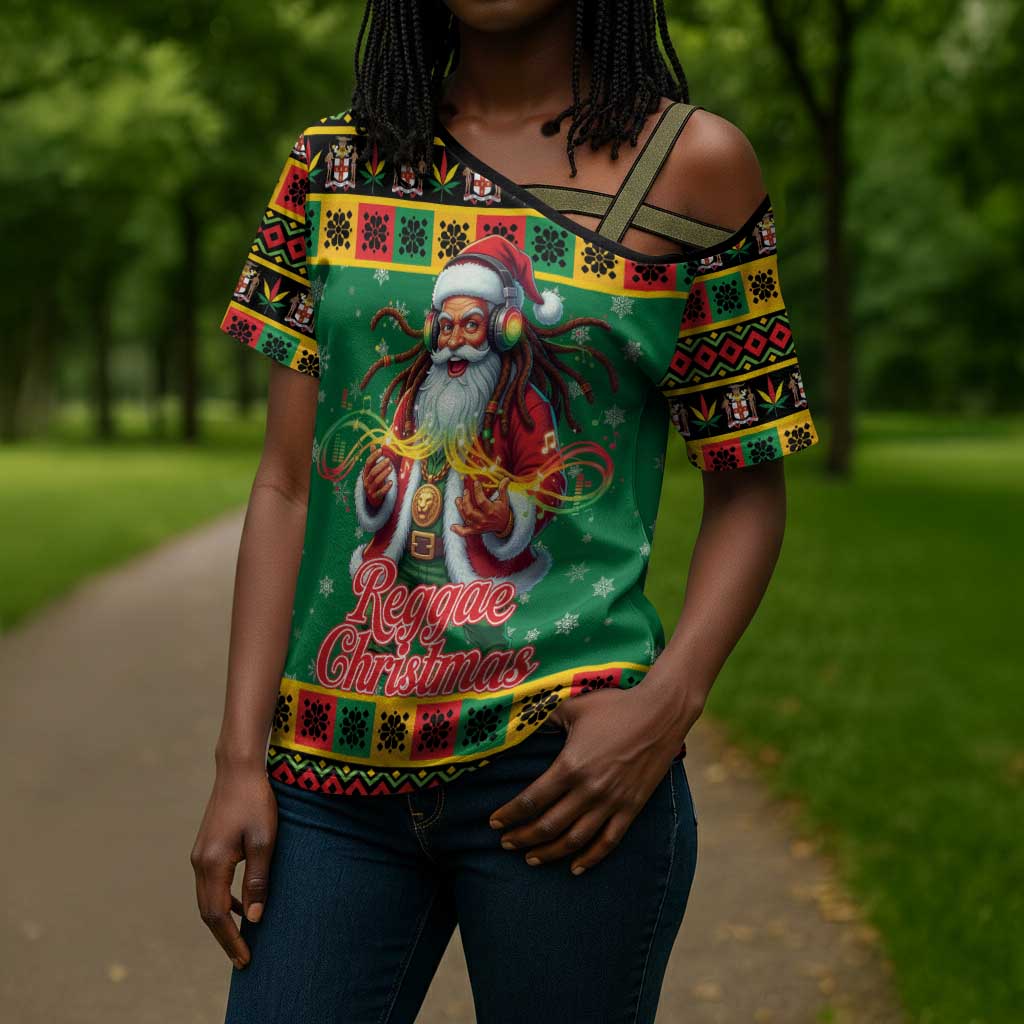 Afro-Jamaicans Christmas Cross Shoulder Shirt Reggae Santa with Dreadlocks Design