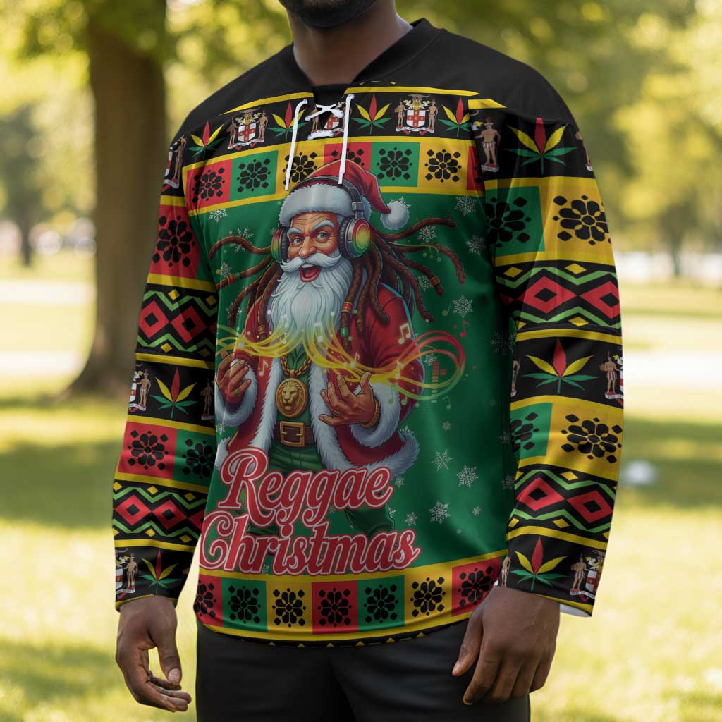 Afro-Jamaicans Christmas Hockey Jersey Reggae Santa with Dreadlocks Design