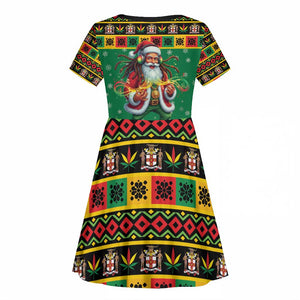 Afro-Jamaicans Christmas Kid Short Sleeve Dress Reggae Santa with Dreadlocks Design - African Pride