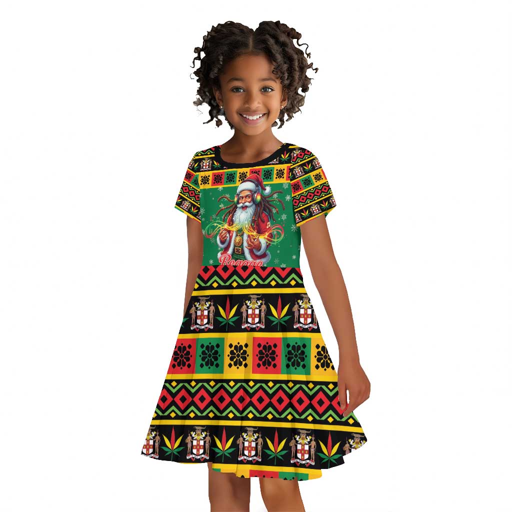 Afro-Jamaicans Christmas Kid Short Sleeve Dress Reggae Santa with Dreadlocks Design - African Pride