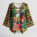 Afro-Jamaicans Christmas Kimono Sleeve Blouse Reggae Santa with Dreadlocks Design