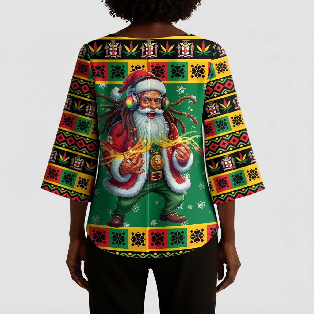 Afro-Jamaicans Christmas Kimono Sleeve Blouse Reggae Santa with Dreadlocks Design