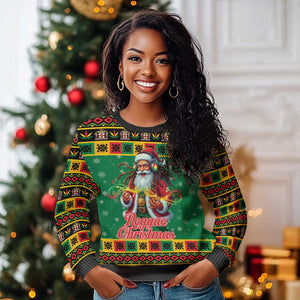 Afro-Jamaicans Christmas Ugly Christmas Sweater Reggae Santa with Dreadlocks Design - African Pride