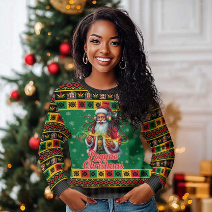 Afro-Jamaicans Christmas Ugly Christmas Sweater Reggae Santa with Dreadlocks Design - African Pride