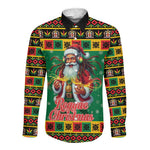 Afro-Jamaicans Christmas Long Sleeve Button Shirt Reggae Santa with Dreadlocks Design - African Pride