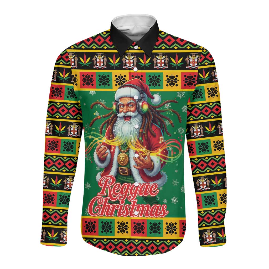Afro-Jamaicans Christmas Long Sleeve Button Shirt Reggae Santa with Dreadlocks Design - African Pride