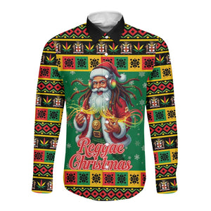 Afro-Jamaicans Christmas Long Sleeve Button Shirt Reggae Santa with Dreadlocks Design - African Pride