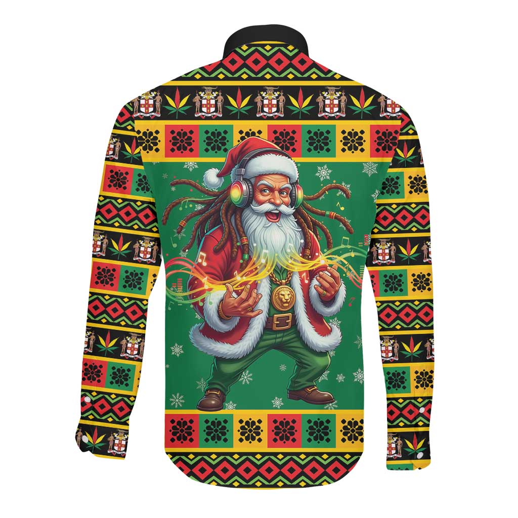 Afro-Jamaicans Christmas Long Sleeve Button Shirt Reggae Santa with Dreadlocks Design - African Pride