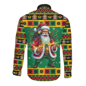 Afro-Jamaicans Christmas Long Sleeve Button Shirt Reggae Santa with Dreadlocks Design - African Pride