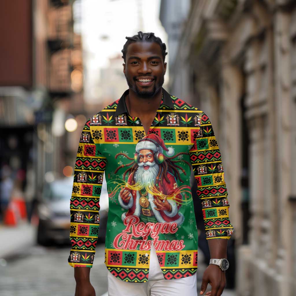Afro-Jamaicans Christmas Long Sleeve Button Shirt Reggae Santa with Dreadlocks Design - African Pride
