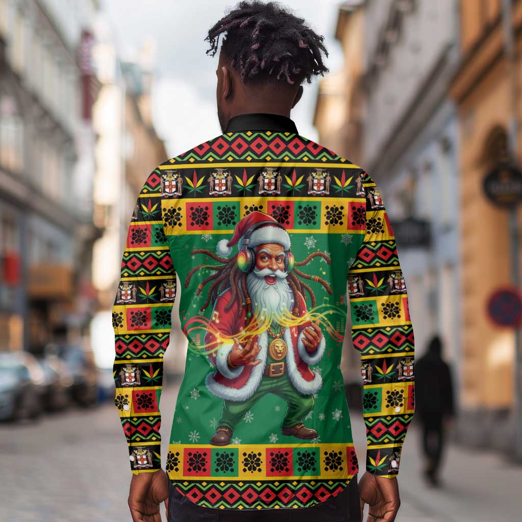 Afro-Jamaicans Christmas Long Sleeve Button Shirt Reggae Santa with Dreadlocks Design - African Pride