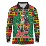 Afro-Jamaicans Christmas Long Sleeve Polo Shirt Reggae Santa with Dreadlocks Design - African Pride