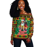 Afro-Jamaicans Christmas Off Shoulder Sweater Reggae Santa with Dreadlocks Design - African Pride