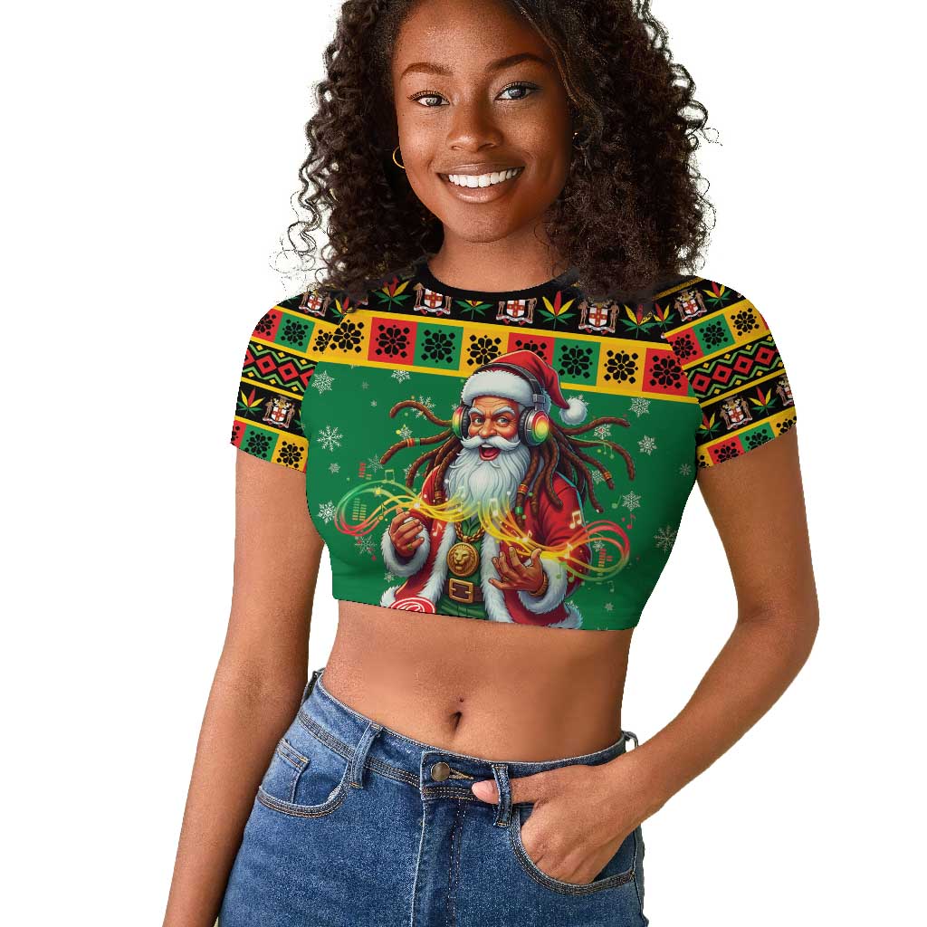 Afro-Jamaicans Christmas Raglan Cropped T shirt Reggae Santa with Dreadlocks Design - African Pride