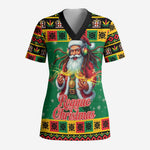 Afro-Jamaicans Christmas Scrub Top Reggae Santa with Dreadlocks Design - African Pride
