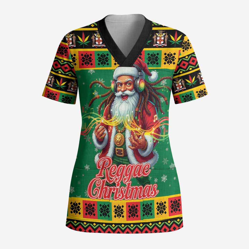 Afro-Jamaicans Christmas Scrub Top Reggae Santa with Dreadlocks Design - African Pride