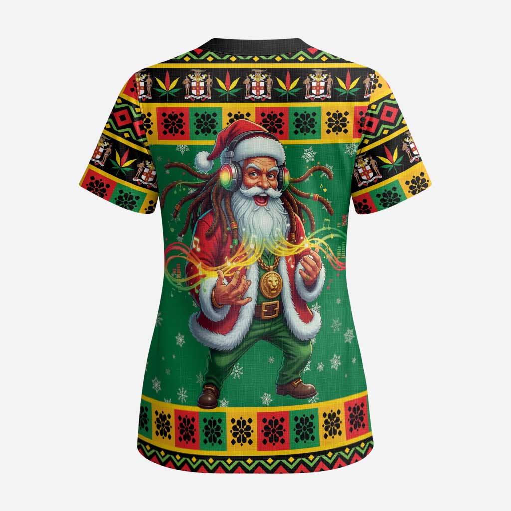 Afro-Jamaicans Christmas Scrub Top Reggae Santa with Dreadlocks Design - African Pride
