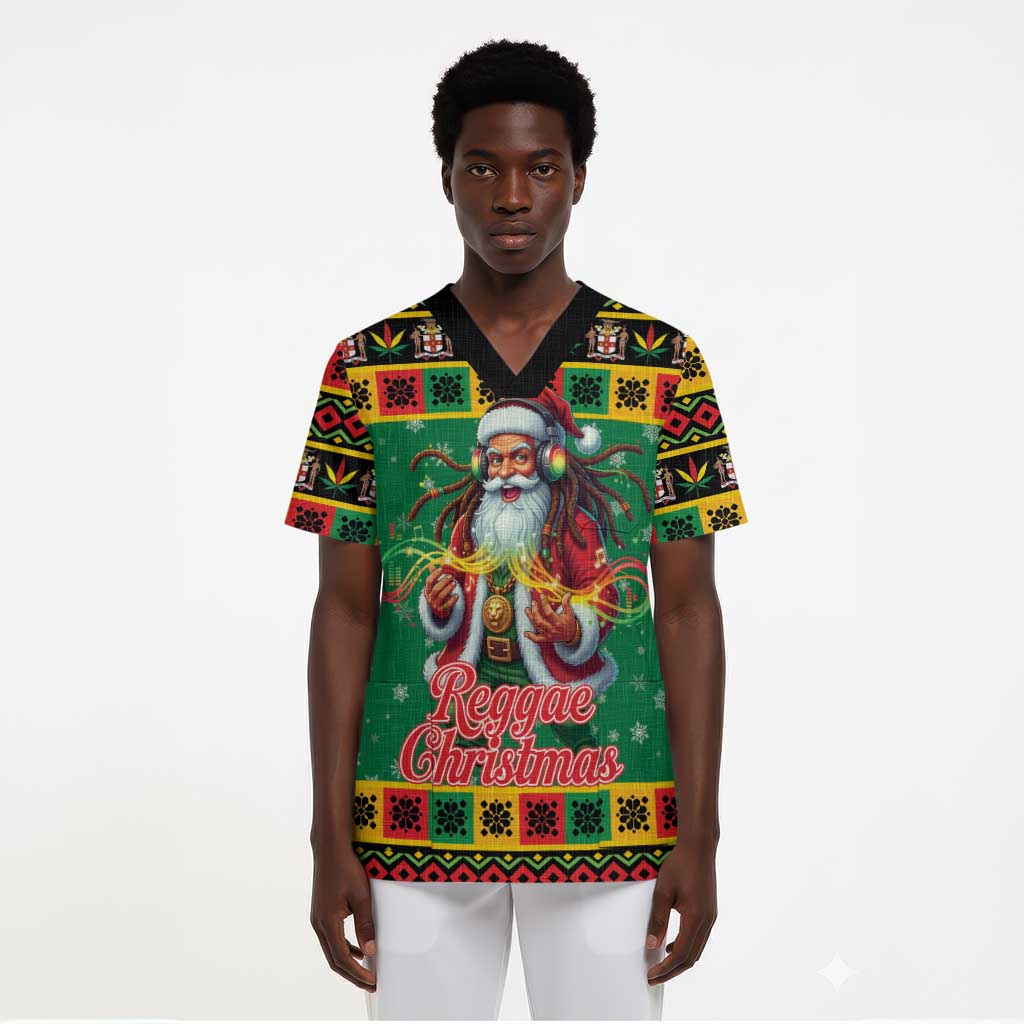 Afro-Jamaicans Christmas Scrub Top Reggae Santa with Dreadlocks Design - African Pride