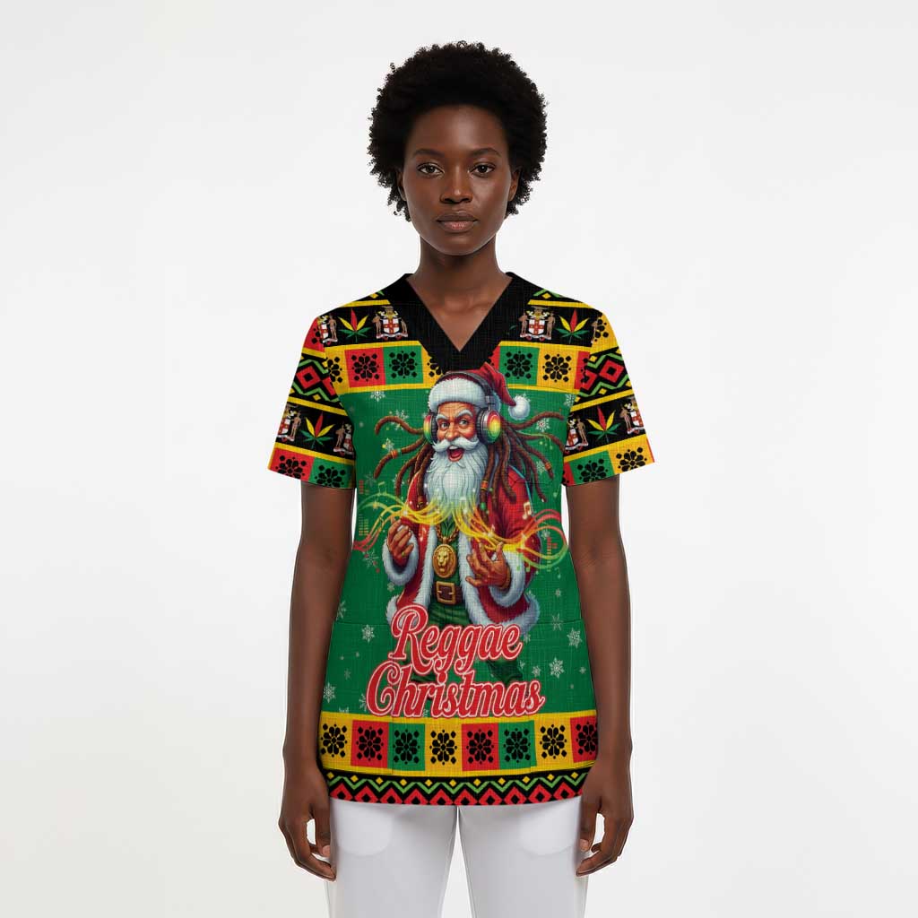Afro-Jamaicans Christmas Scrub Top Reggae Santa with Dreadlocks Design - African Pride