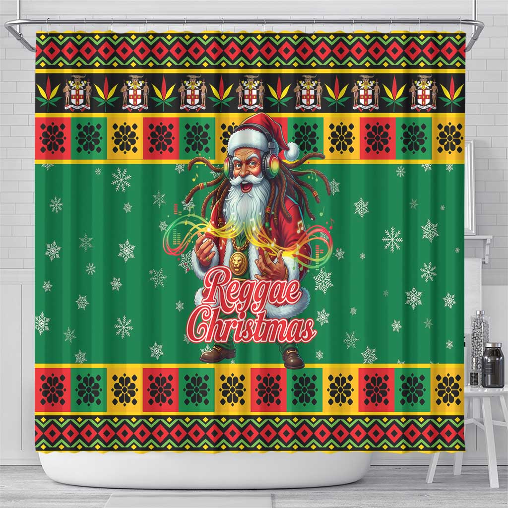 Afro-Jamaicans Christmas Shower Curtain Reggae Santa with Dreadlocks Design - African Pride