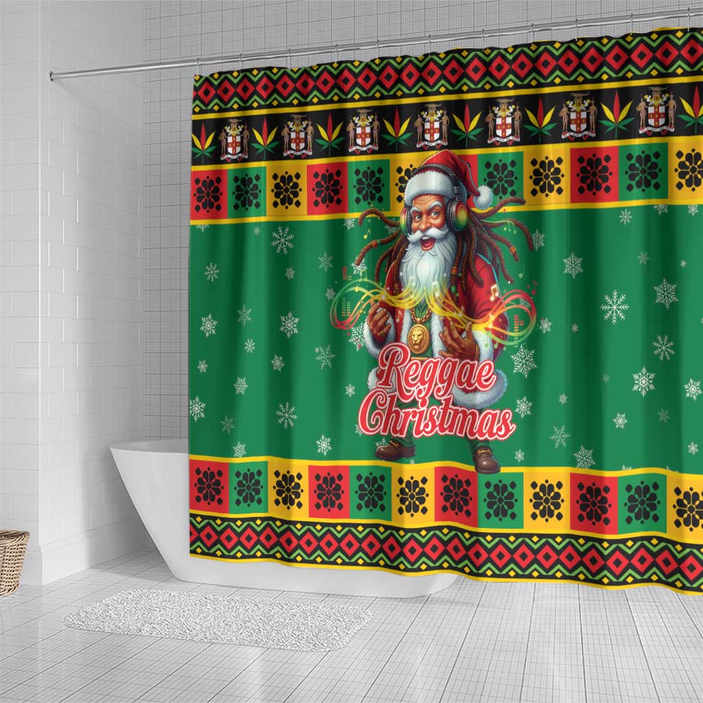 Afro-Jamaicans Christmas Shower Curtain Reggae Santa with Dreadlocks Design - African Pride