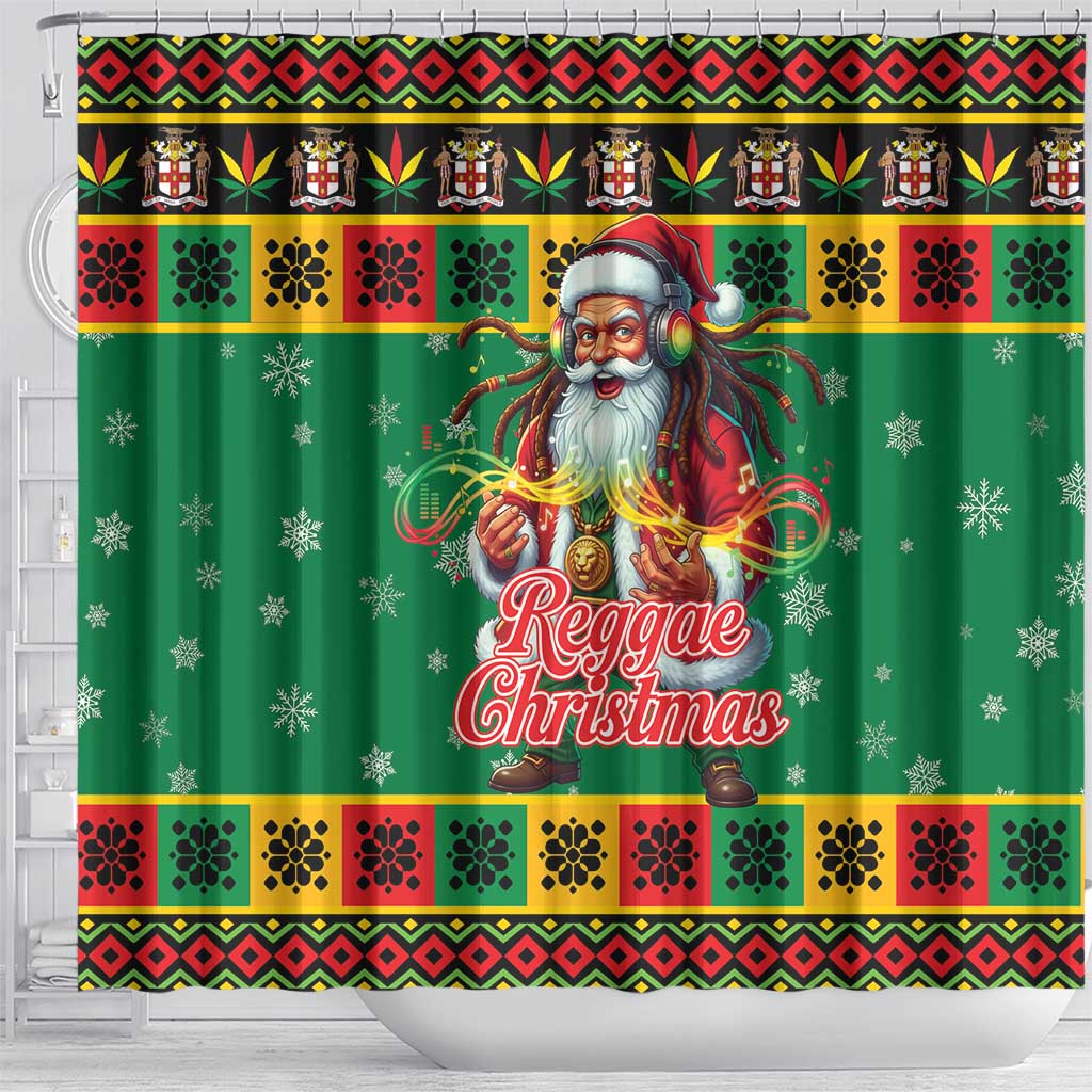 Afro-Jamaicans Christmas Shower Curtain Reggae Santa with Dreadlocks Design - African Pride