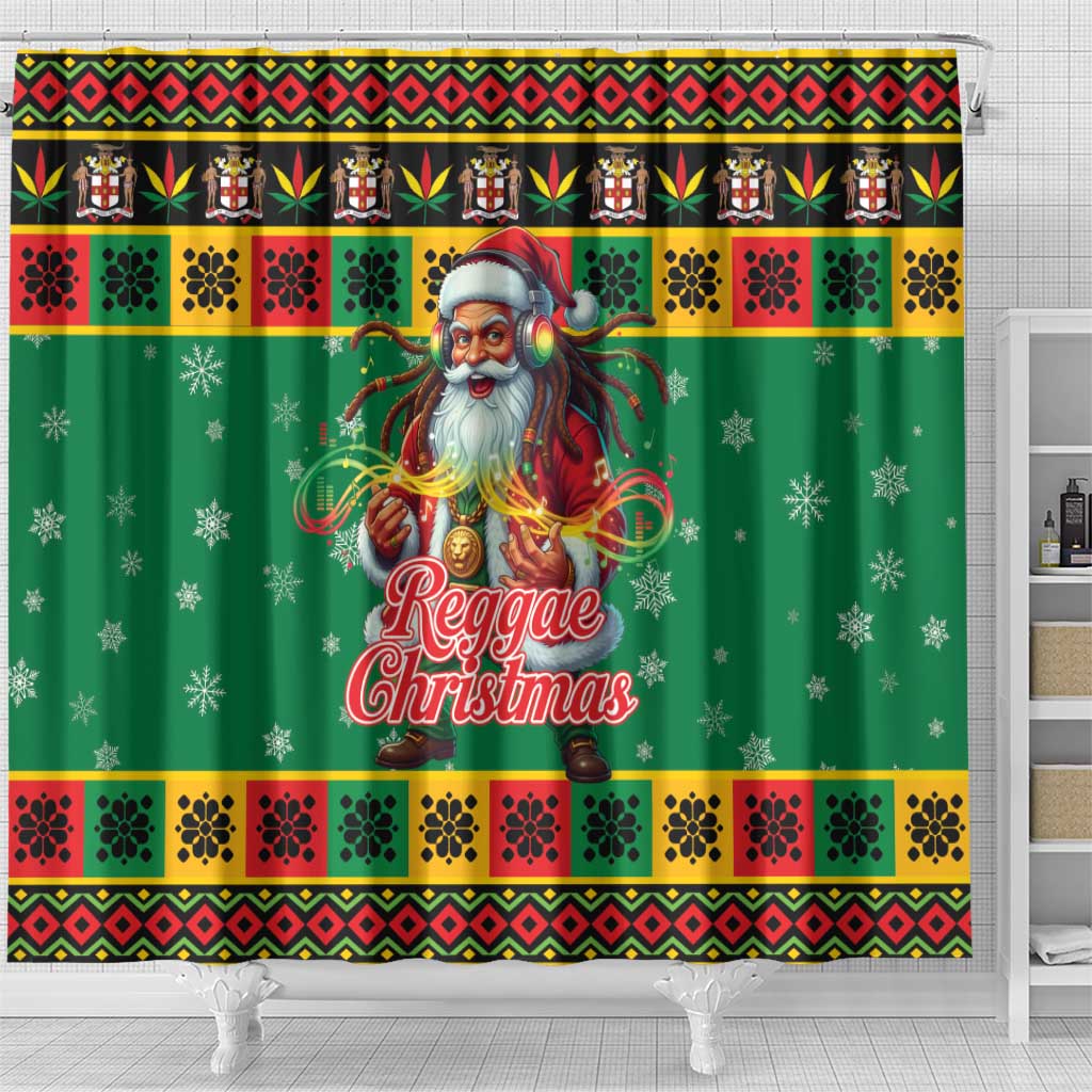 Afro-Jamaicans Christmas Shower Curtain Reggae Santa with Dreadlocks Design - African Pride
