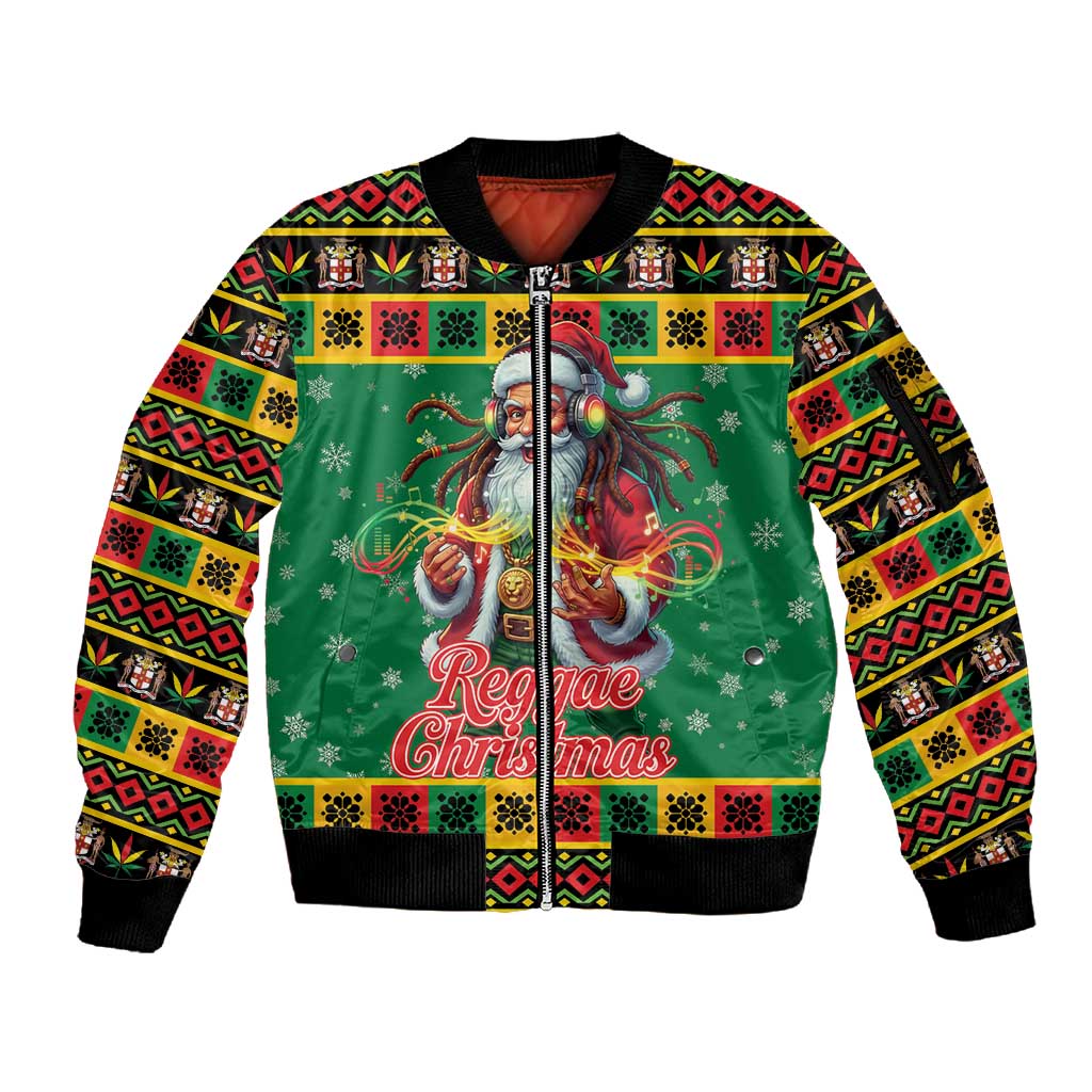 Afro-Jamaicans Christmas Sleeve Zip Bomber Jacket Reggae Santa with Dreadlocks Design - African Pride