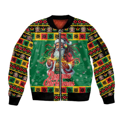 Afro-Jamaicans Christmas Sleeve Zip Bomber Jacket Reggae Santa with Dreadlocks Design - African Pride