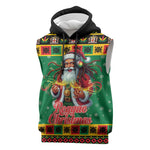 Afro-Jamaicans Christmas Sleeveless Hoodie Reggae Santa with Dreadlocks Design - African Pride