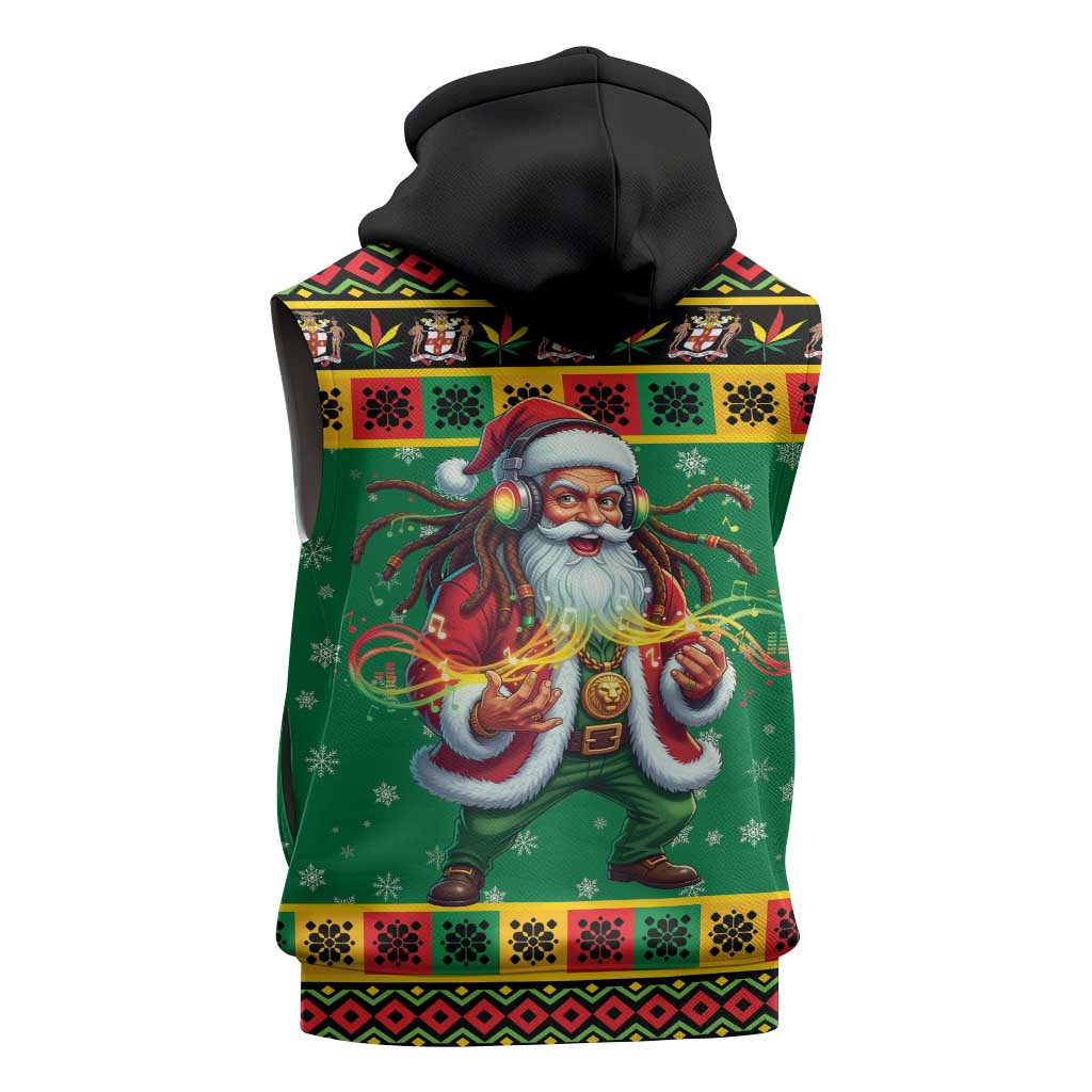 Afro-Jamaicans Christmas Sleeveless Hoodie Reggae Santa with Dreadlocks Design - African Pride