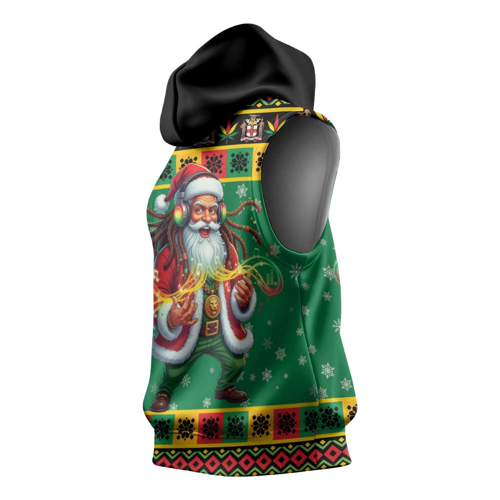 Afro-Jamaicans Christmas Sleeveless Hoodie Reggae Santa with Dreadlocks Design - African Pride