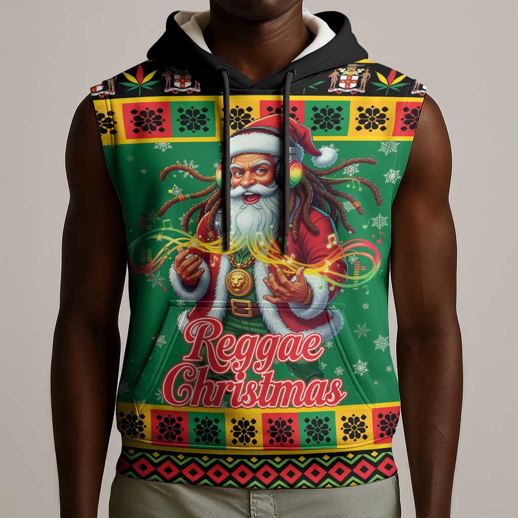 Afro-Jamaicans Christmas Sleeveless Hoodie Reggae Santa with Dreadlocks Design - African Pride