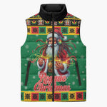 Afro-Jamaicans Christmas Sleeveless Puffer Jacket Reggae Santa with Dreadlocks Design