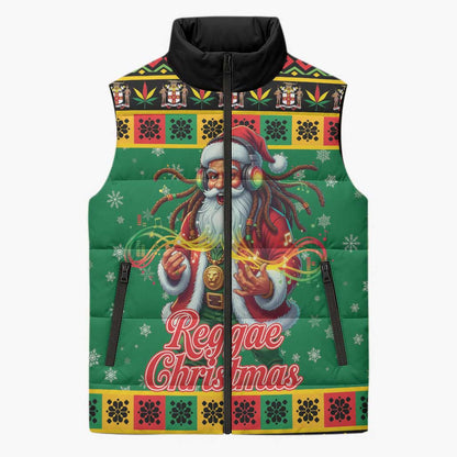 Afro-Jamaicans Christmas Sleeveless Puffer Jacket Reggae Santa with Dreadlocks Design