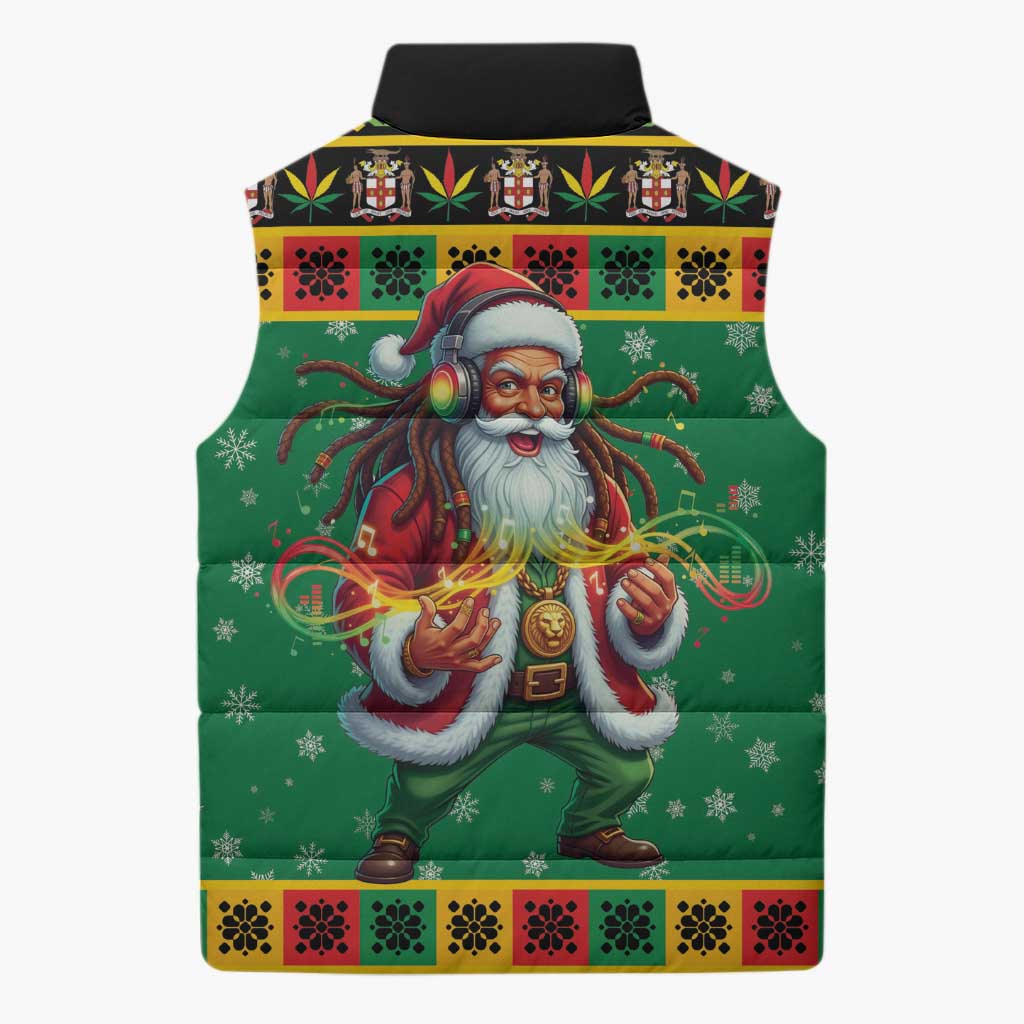 Afro-Jamaicans Christmas Sleeveless Puffer Jacket Reggae Santa with Dreadlocks Design