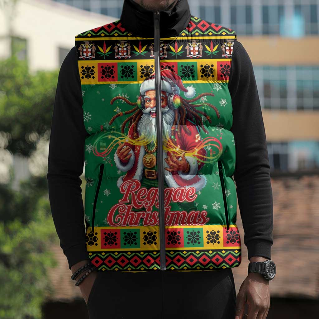Afro-Jamaicans Christmas Sleeveless Puffer Jacket Reggae Santa with Dreadlocks Design