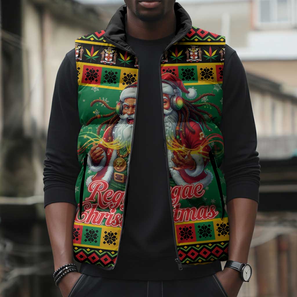 Afro-Jamaicans Christmas Sleeveless Puffer Jacket Reggae Santa with Dreadlocks Design