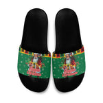 Afro-Jamaicans Christmas Slide Sandals Reggae Santa with Dreadlocks Design