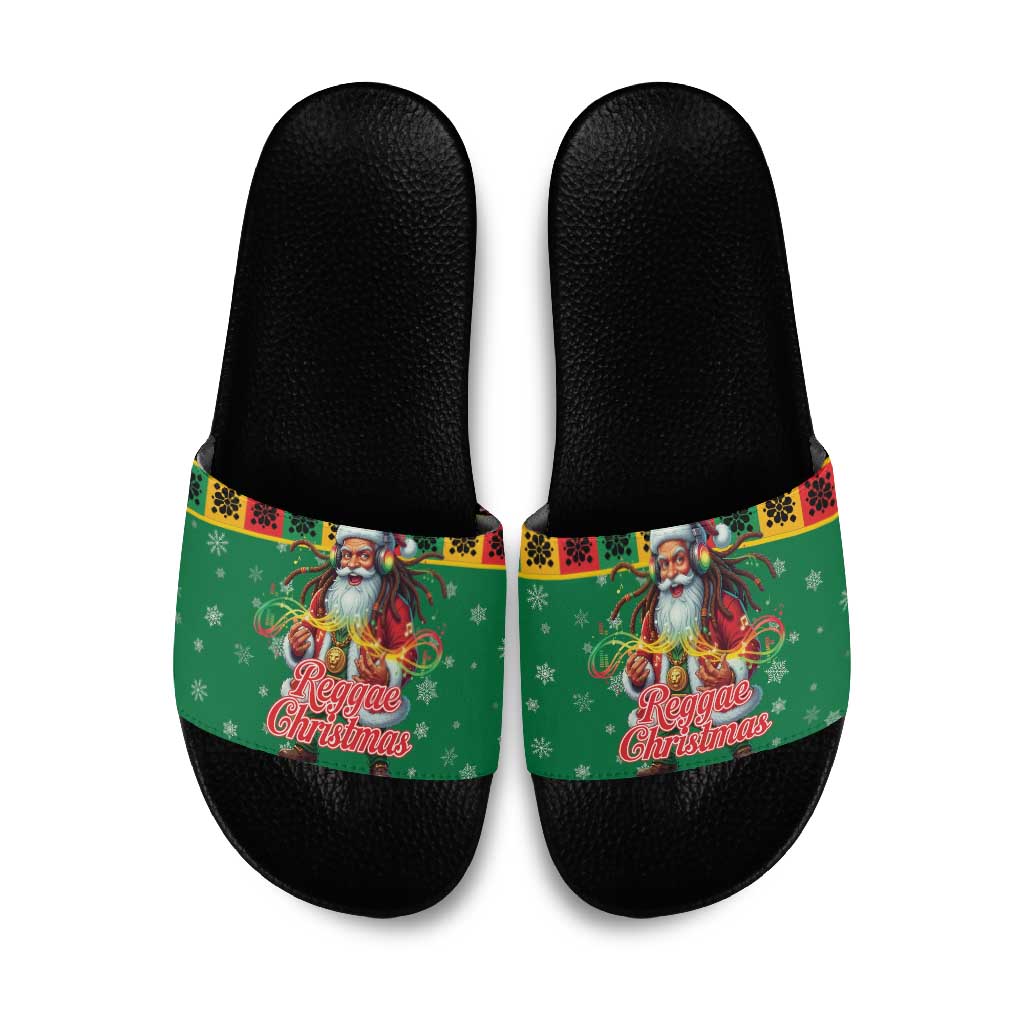 Afro-Jamaicans Christmas Slide Sandals Reggae Santa with Dreadlocks Design