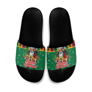 Afro-Jamaicans Christmas Slide Sandals Reggae Santa with Dreadlocks Design