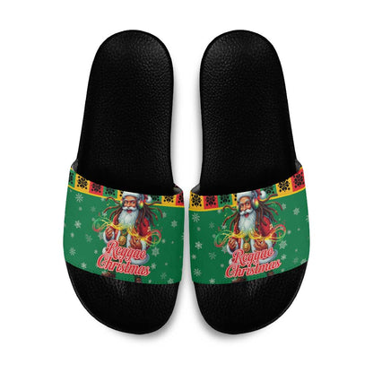 Afro-Jamaicans Christmas Slide Sandals Reggae Santa with Dreadlocks Design