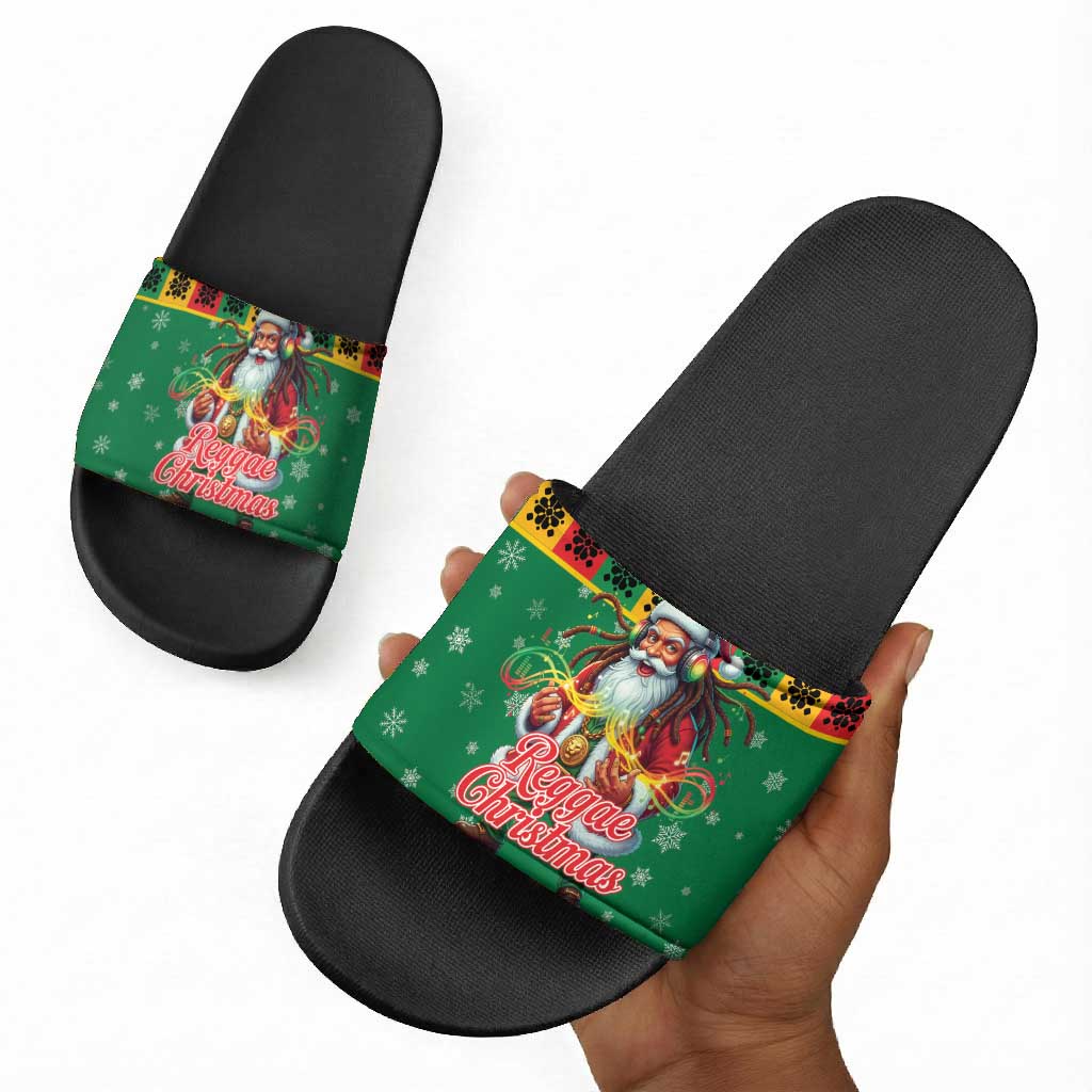 Afro-Jamaicans Christmas Slide Sandals Reggae Santa with Dreadlocks Design