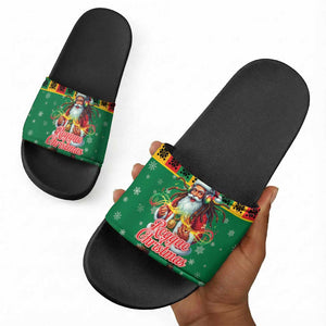 Afro-Jamaicans Christmas Slide Sandals Reggae Santa with Dreadlocks Design
