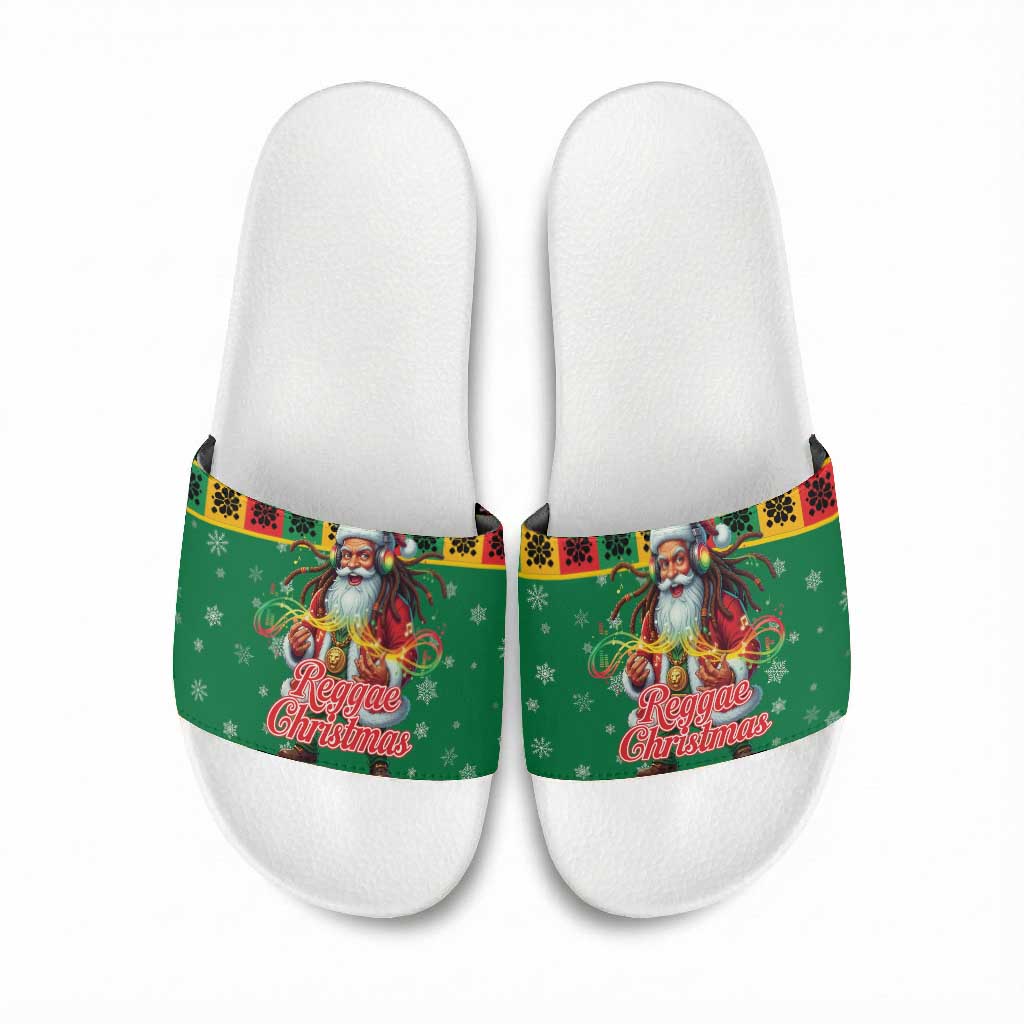 Afro-Jamaicans Christmas Slide Sandals Reggae Santa with Dreadlocks Design