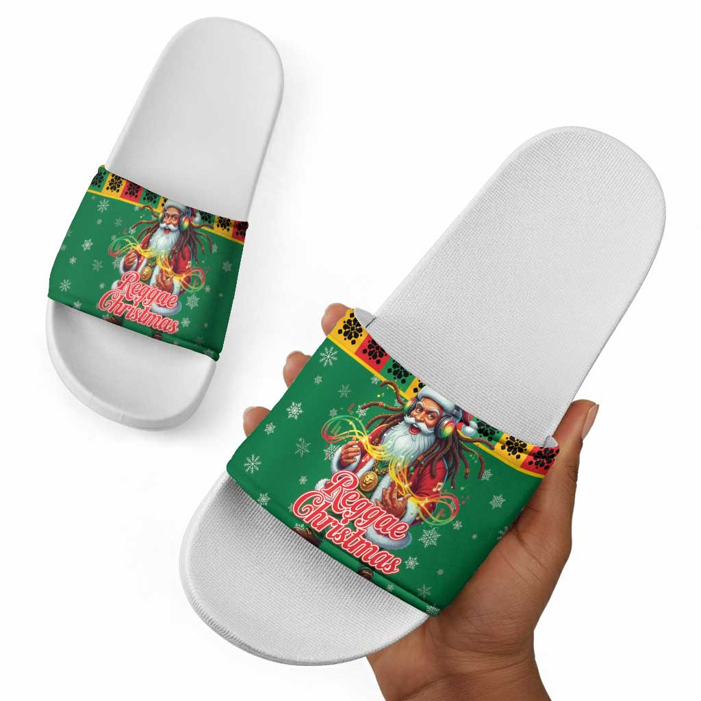 Afro-Jamaicans Christmas Slide Sandals Reggae Santa with Dreadlocks Design