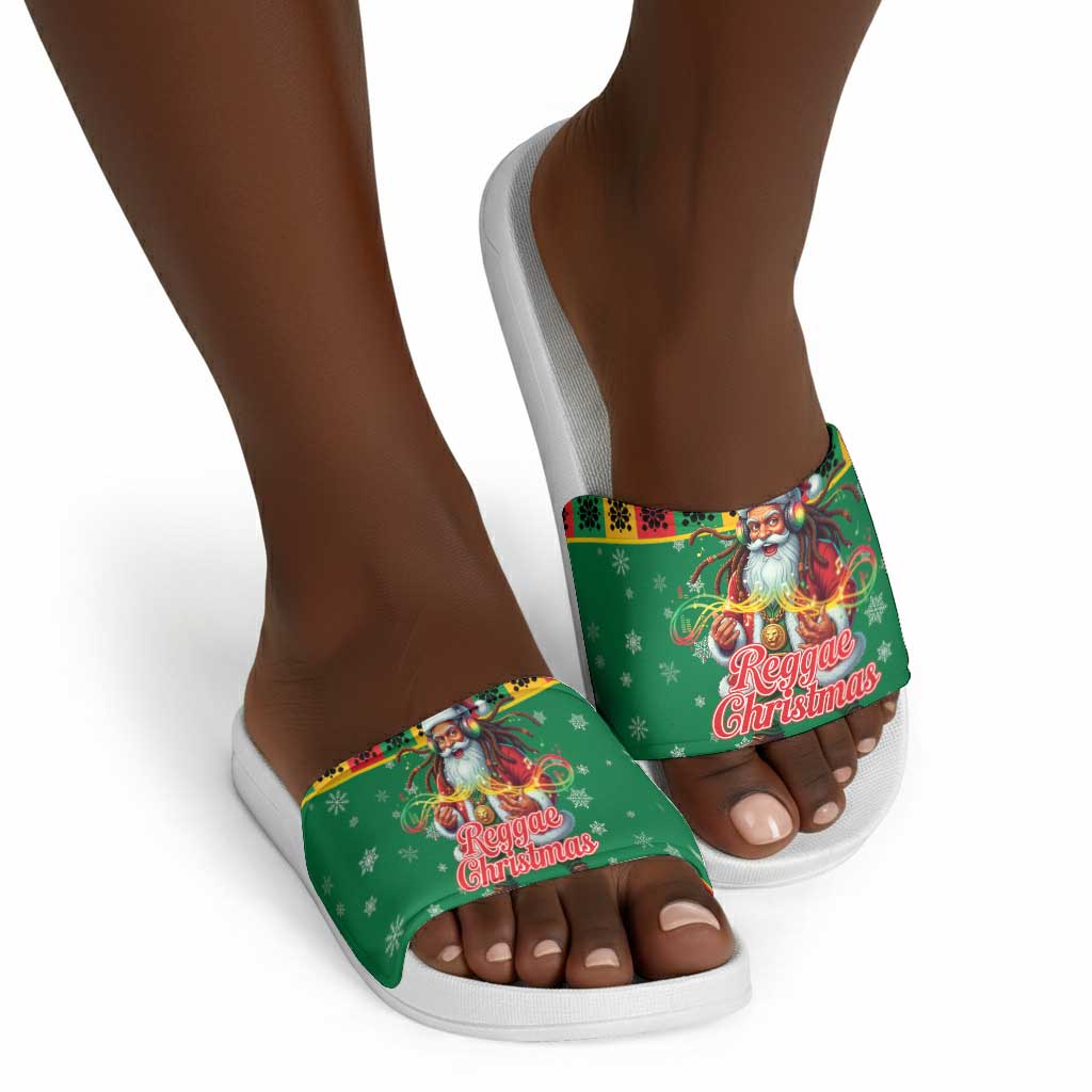 Afro-Jamaicans Christmas Slide Sandals Reggae Santa with Dreadlocks Design