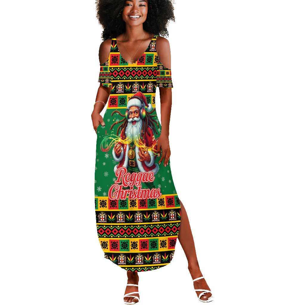 Afro-Jamaicans Christmas Summer Maxi Dress Reggae Santa with Dreadlocks Design - African Pride