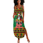 Afro-Jamaicans Christmas Summer Maxi Dress Reggae Santa with Dreadlocks Design - African Pride