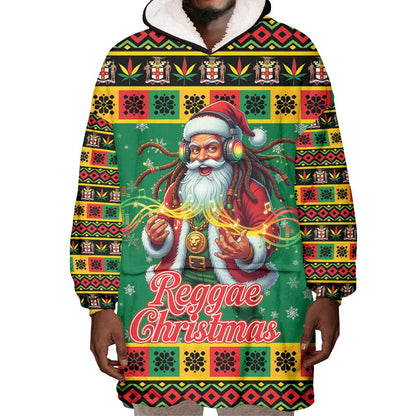 Afro-Jamaicans Christmas Wearable Blanket Hoodie Reggae Santa with Dreadlocks Design - African Pride